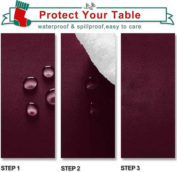 Hiasan Burgundy Rectangle Tablecloth - Waterproof and Spillproof Washable Fabric Table Cloth for Dining Room Kitchen Party and Outdoor, 60 x 140 Inch