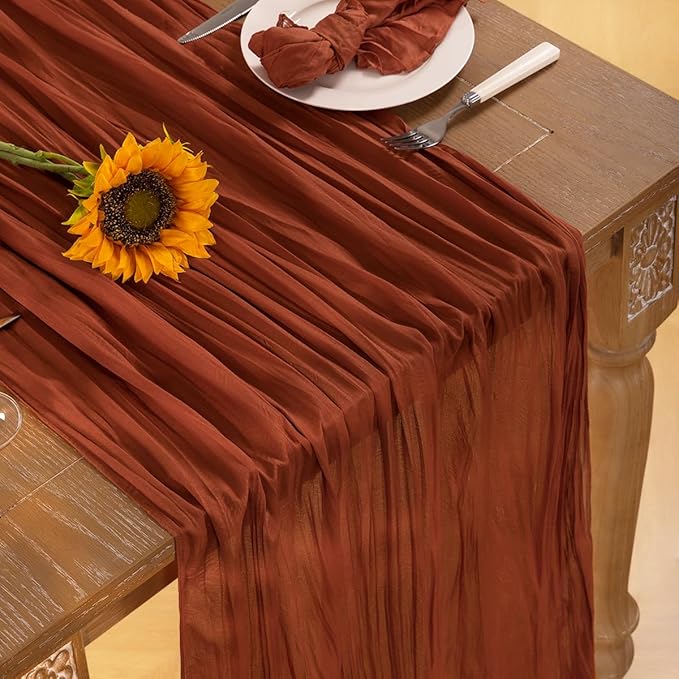 Terracotta Cheesecloth Table Runner 4 Pack Fall Burnt Orange Cheese Cloth Table Runners 120 Inches Rust Thanksgiving Fall Table Decorations for Friendsgiving Wedding Bridal Baby Shower Party