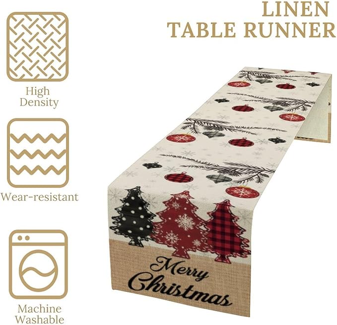 Merry Christmas Table Runner,Winter Xmas Holiday Kitchen Dining Table Decoration for Home Party Decor 13x120 Inch