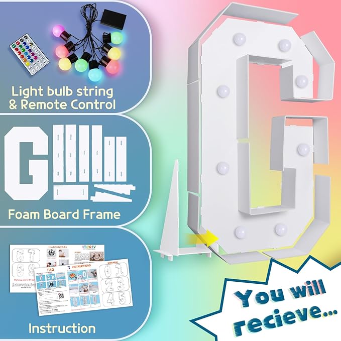 Marquee Decoration Light Up Letter G, 3 FT Foam Board, 16 Colors