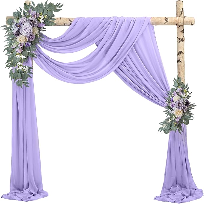 Outdoor Curtains: Lilac Chiffon Wedding Arch Drapes, 4 Panels, 20 Ft Long