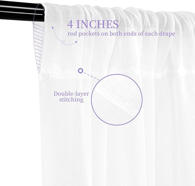 White Ceiling Drapes for Wedding, 5ftx20ft Sheer Fabric Curtain, Wedding Arch Draping, Romantic Decorations for Party Ceremony Stage
