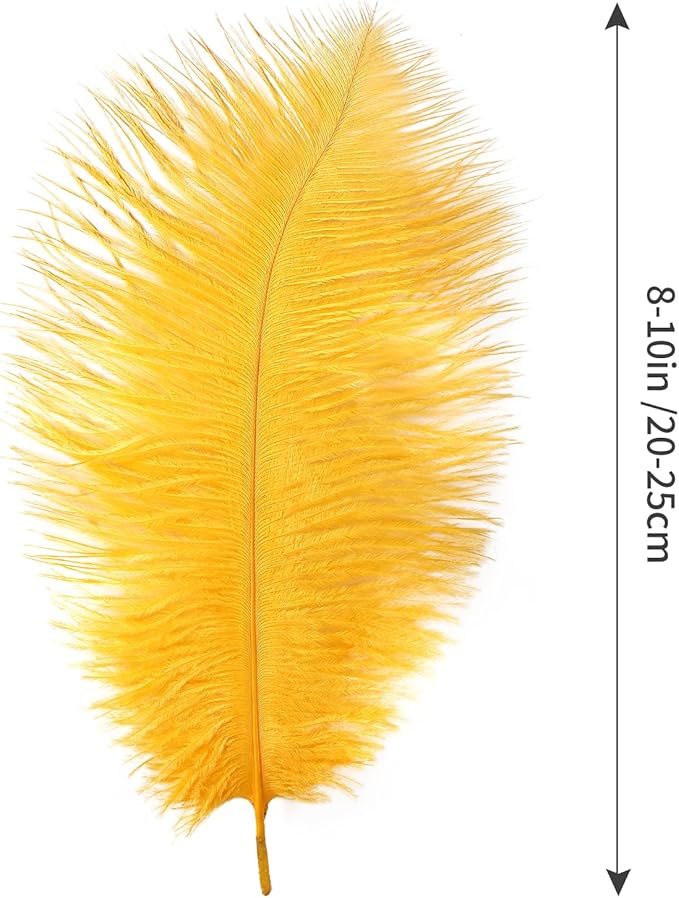 THARAHT Golden Yellow Ostrich Feathers 12pcs Natural Bulk 8-10Inch 20cm-25cm for Crafts Wedding Party Centerpieces Halloween and Home Decoration Feathers