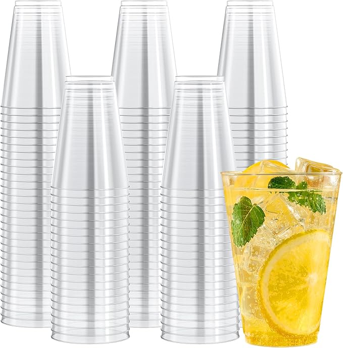 Clear Plastic Party Cups, 14 oz, 200 Count, Heavy-Duty Disposable