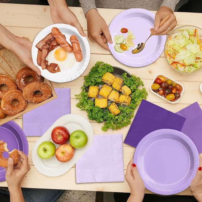 Party Pack Purple Gradient Paper Plates and Napkins, 60 Pieces