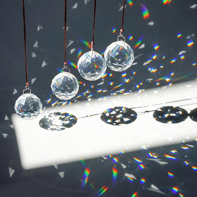 HDCRYSTALGIFTS 4 Pack 40MM Clear Crystal Prism Ball Suncatchers Rainbow Pendants Maker, Hanging Crystals Chandelier Prisms for Windows Home Decoration