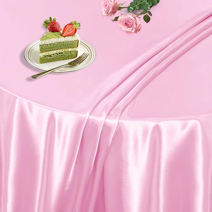 KKJIAF 1 Pack 108 Inch Round Table Cloth, Light Pink Overlay Round Satin Table Cover, Silky Satin Dining Tablecloths for Wedding Buffet Parties Banquet Decoration
