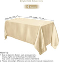 4 Packs Champagne Satin Tablecloth Overlay Satin Table, 102 X 58 Inch