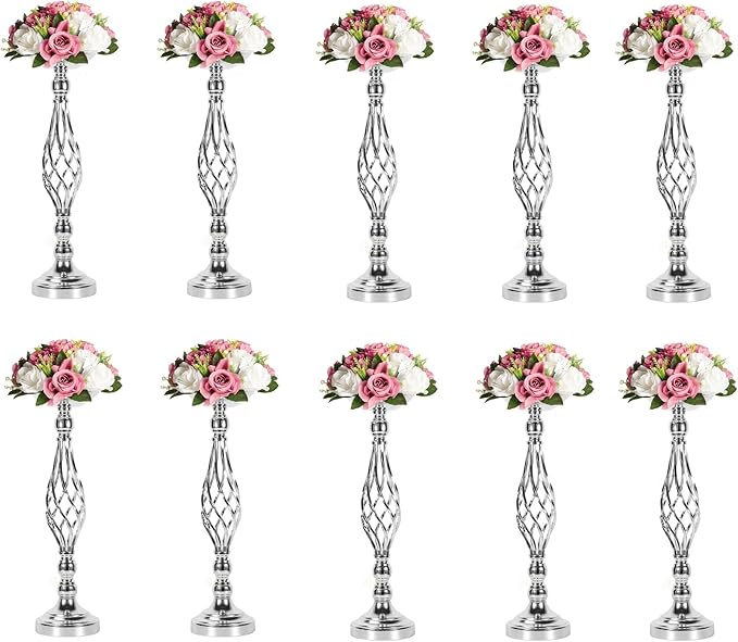 Candlestick Holders, 2-Piece Metal Flower Stand Centerpiece, 20.5-Inch