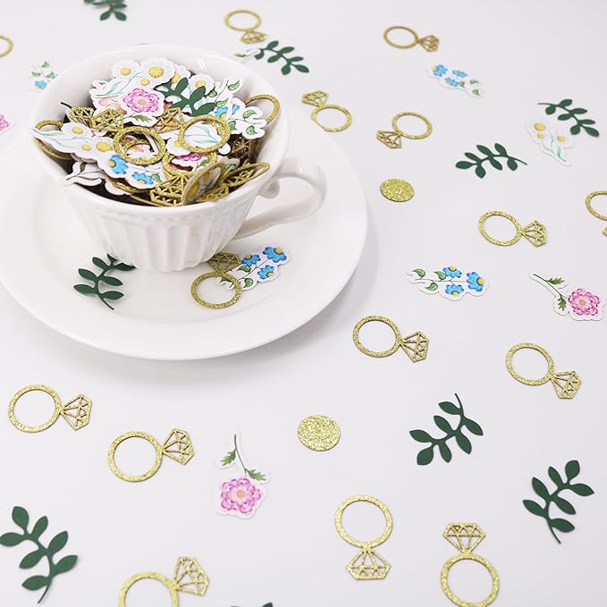 200 pcs Flower and Greenery Wedding Confetti for Tables, Off The Market Bridal Shower Decor, Sage Green Bachelorette Confetti for Engagement Wedding Shower Decorations.