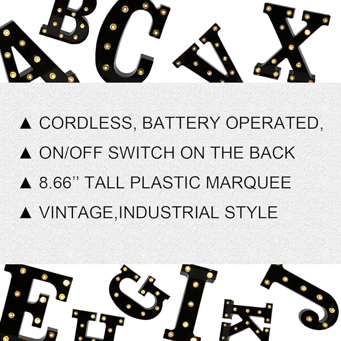 Light Up Black Alphabet Marquee Letters Sign LED Marquee Number Lights Sign for Night Light Home Bar Christmas Lamp Birthday Party Wedding Decoration &