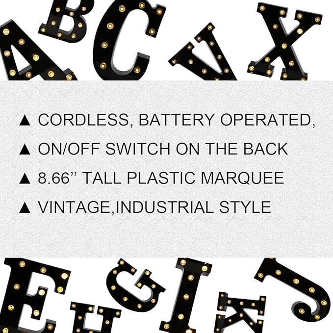 Light Up Black Alphabet Marquee Letters Sign LED Marquee Number Lights Sign for Night Light Home Bar Christmas Lamp Birthday Party Wedding Decoration H