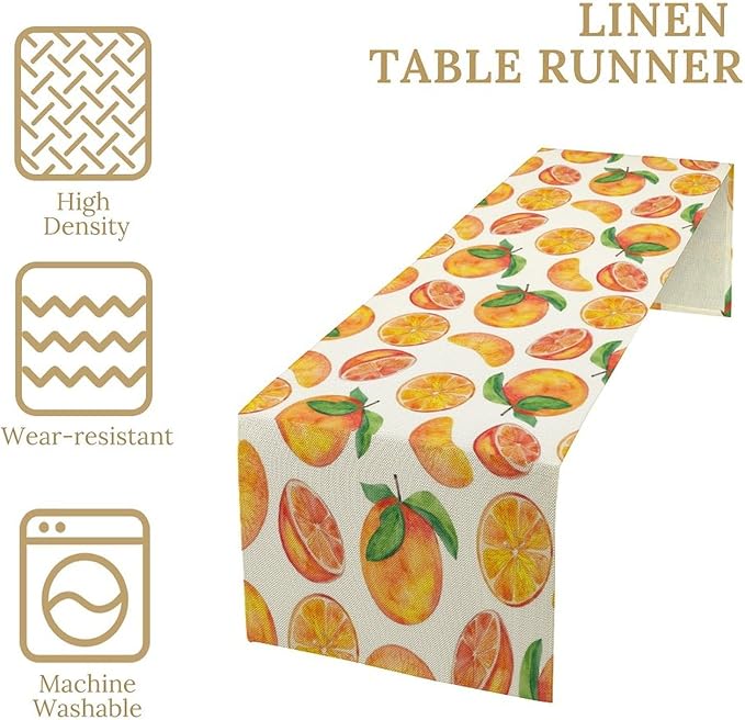 Watercolor Fruit Botanical Print Table Runner Spring Summer Orange Lemon Dinner Runner for Farmhouse Party Holiday Home Kitchen Dining Table Decor 13x120