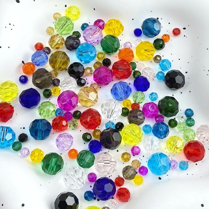 100 PCS 8mm Crystal Glass Beads Round Multiple Faceted Loose Spacer Glass Beads for DIY Handcrafte Bracelet Necklace Earring Jewelry Making(Gold Champagne)