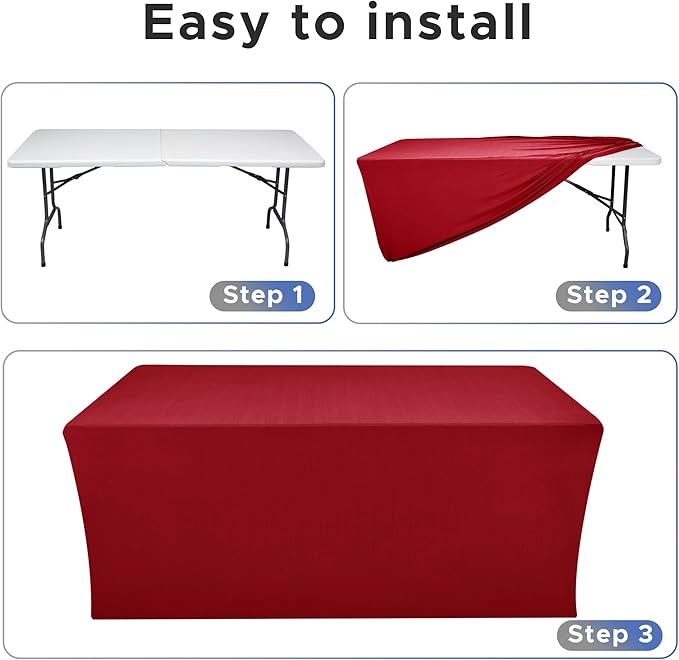 Nasitos Fitted Red Tablecloths for 8 Foot Tables - 96 x 30 Inch - 2 Pack Stretch Spandex Rectangle Table Clothes, Fabric Table Covers for Parties, Trade Show, Craft Show, Birthday
