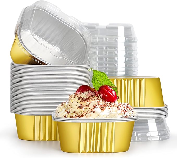 Baking Cups with Lids, Gold Aluminum Foil, 300 ml, 50 Count