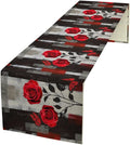 Abstract Art Rose Table Runner, Red Roses Floral Butterfly Black Red Grey Ink Background Pattern Kitchen Dinning Table Runner for Indoor Outdoor Home Wedding Party Holiday, 13x36 Inch