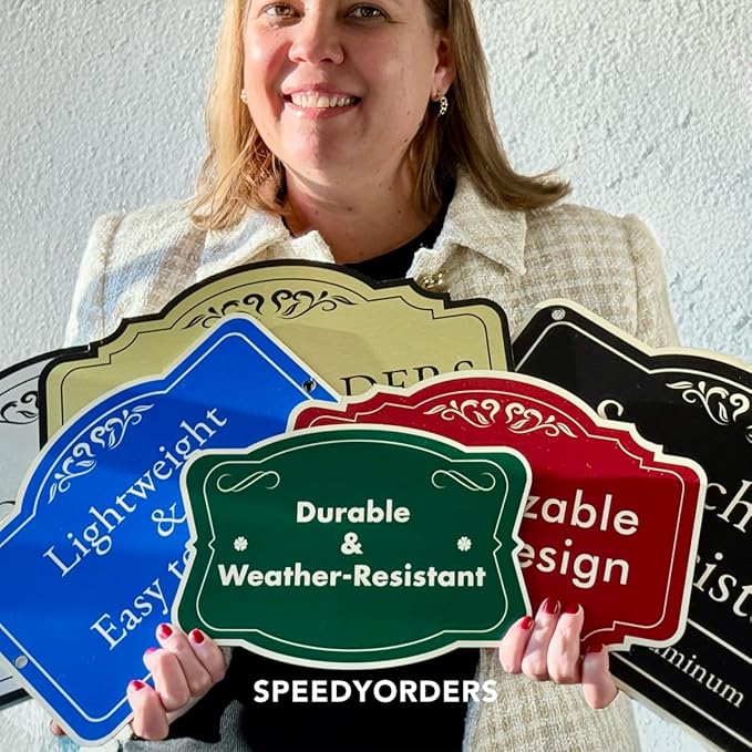 Custom Decorative Outdoor Aluminum Signs, Personalized Driveway Signs, Waterproof USA Made Design 1 Forest Green 14x10 In