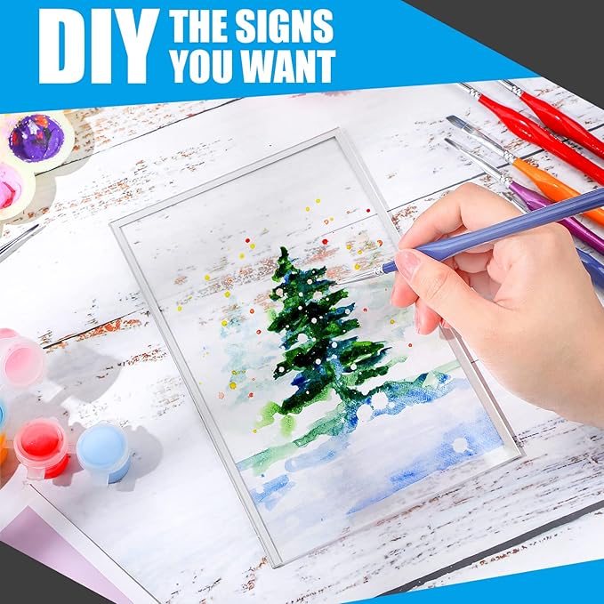 Sign Holders 12 Pack, Clear Acrylic 4x6 Inch Double Sided with Silver Border
