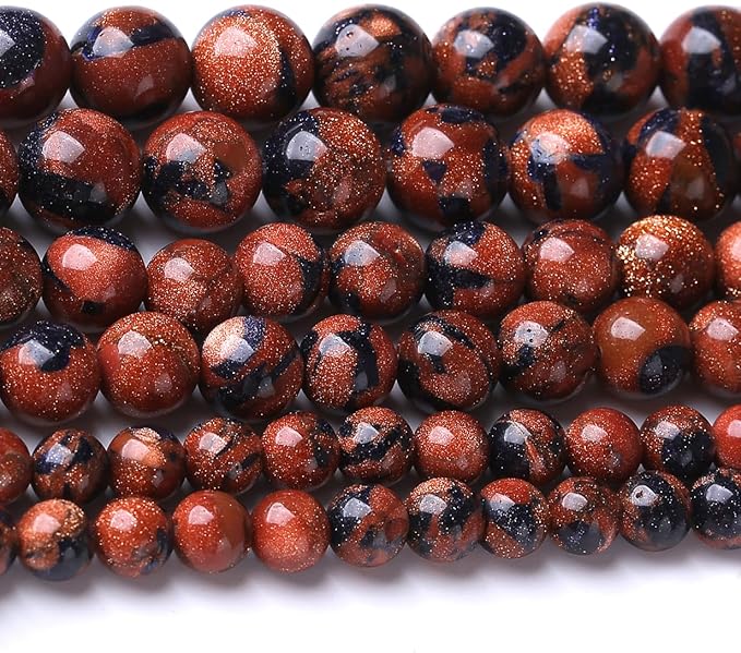 Galaxy Blue Gold Sand 8MM Stone Beads for Jewelry Making DIY Craft Gemstone Beads Kit (8mm, 45pcs) Cosmic Crystal Pebbles for Bracelets, Necklaces, Home Decor
