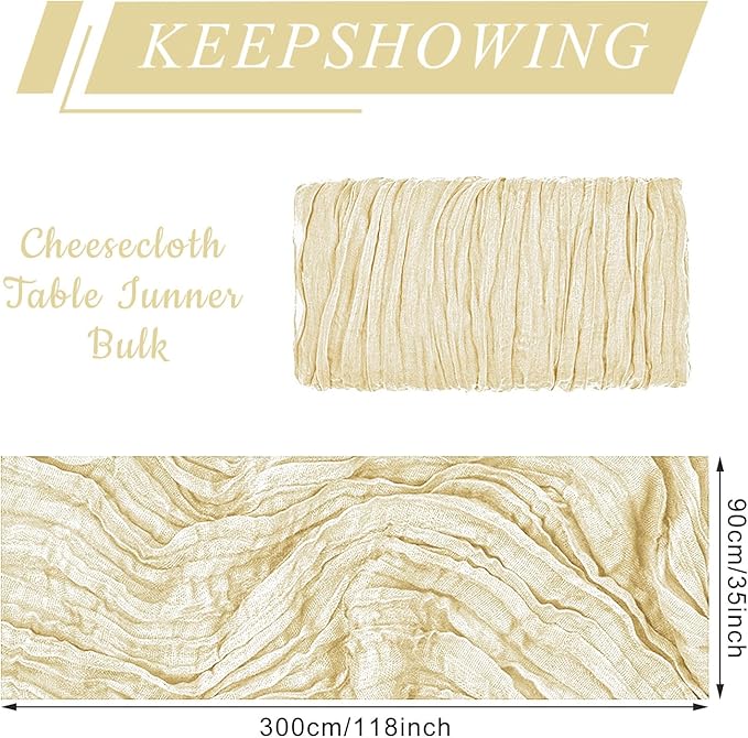 12 Pack Cheesecloth Table Runner, Runner Gauze Boho Wedding Decor Romantic Table Runner for Wedding Birthday Party(35" x 118") (Beige)