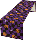 Halloween Table Runner,Purple Checkered Pumpkin Table Runner for Kitchen Dining Table Decoration Home Party Decor 13x120 Inch