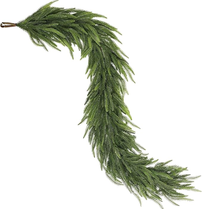 6FT Christmas Norfolk Pine Garland -2PCS, Artificial Pine Needles Garlands Faux Greenery Fake Garland for Holiday Fireplace,Table,Window,Stairs,Mante,Indoor Outdoor Decor
