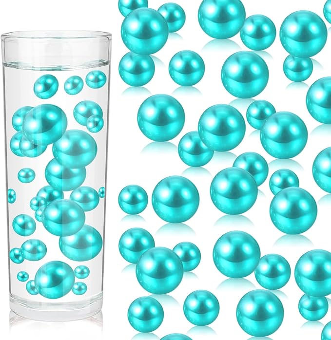 Vase Fillers, 100 Teal No-Hole Faux Pearl Beads in 3 Sizes