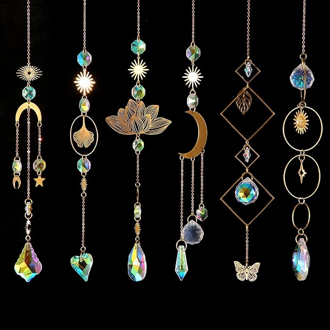 6Pieces Colorful Crystals Suncatcher Hanging for Window Crystal Ball Prism Rainbow Maker Pendants for Garden Christmas Tree Wedding Party Patio Backyard Car Home Indoor Outdoor Decoration