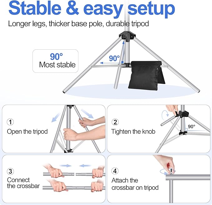 EMART Backdrop Stand 10x8.5ft(WxH) Photo Studio Adjustable Background Stand Support kit with 2 Crossbars, 8 Clamps, 2 Sandbags and Carry Bag for Parties, Events Decoration, Wedding, Photography-Silver