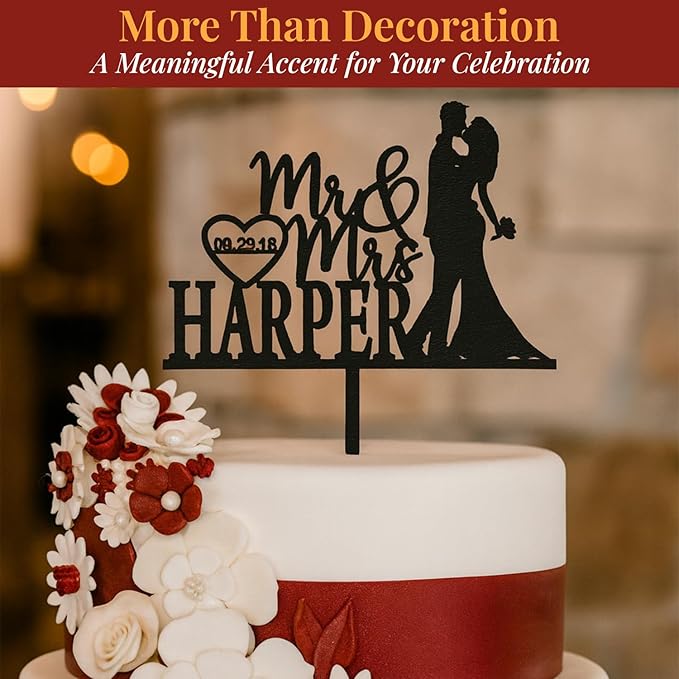 Non-Edible Wood Wedding Cake Topper, 6 x 8 Inch, Natural Finish