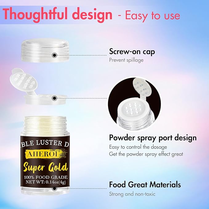Dusting Powders: Edible Luster Dust Set, 24 Vivid Colors, 4g Bottles
