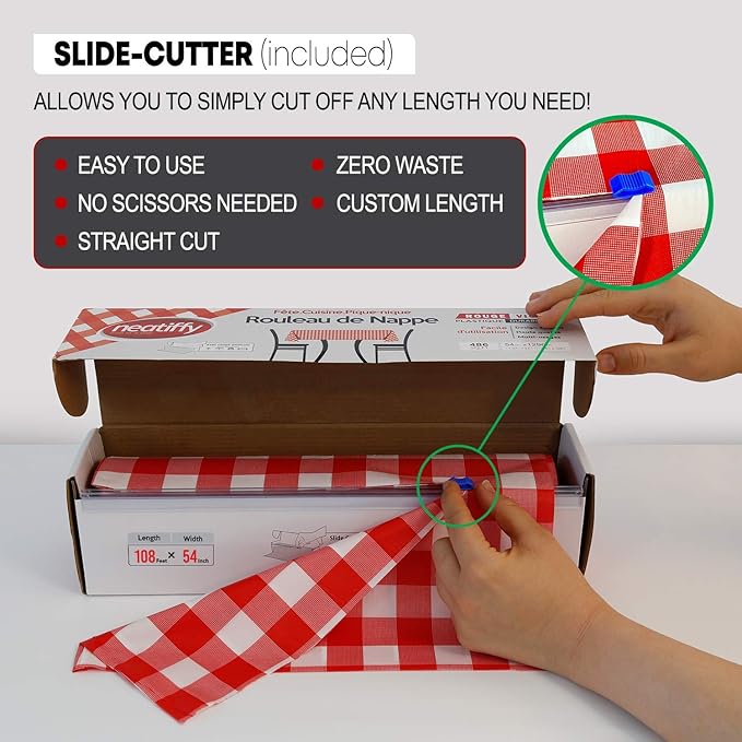 Disposable Tablecover Roll, Red Gingham Plastic, 54 in x 108 ft