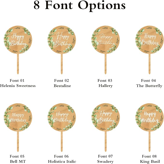 Custom Cupcake Toppers Cake Decorations in Wood for Wedding Engagement Baby Shower Birthday Party etc. (Design B / 12 PCS)