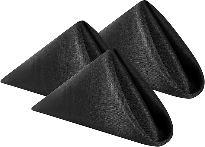 Cloth Napkins 20x20 inch Washable Polyester Dinner Napkins Soft Table Napkins for Wedding Party Dining Banquet(Black,12PCS)
