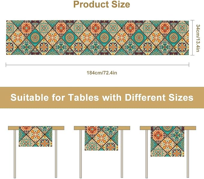 Boho Floral Table Runner,Vintage Bohemian Style Table Runner for Kitchen Dining Table Home Party Decoration 13x60 Inch