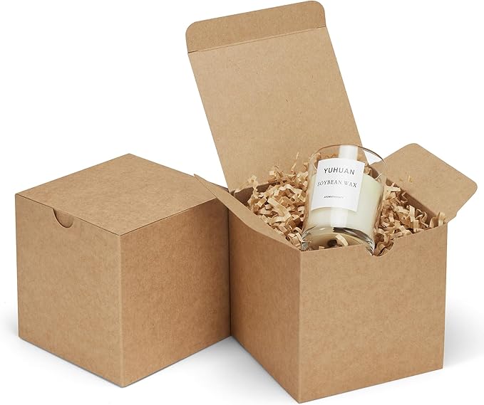 Eupako Gift Boxes 4x4x4 25 Pack Brown Kraft Paper Box with Lids Party Favor Boxes for Bridesmaids Proposal, Crafting, Cupcake, Wedding, Christmas