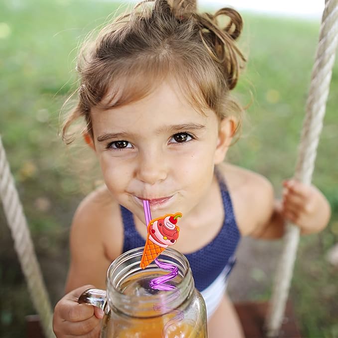 Straws 24 Count Beach Curly Straws in 8 Colors, Reusable Plastic
