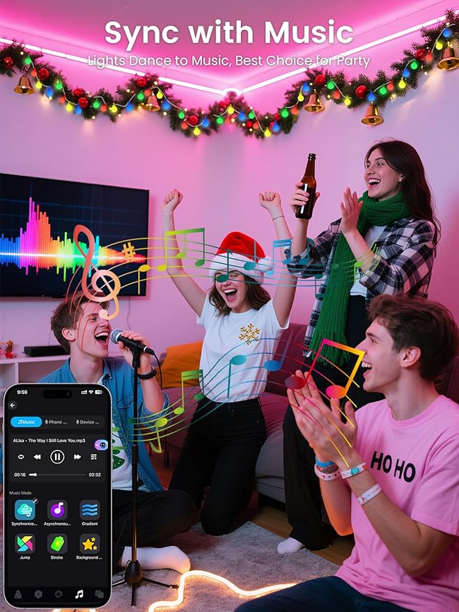 46ft Smart Color Changing Christmas Lights, 100 LED RGB Globe String Lights App Control with Remote & Timer, Music Sync Fairy Light Plug in Waterproof for Christmas Decoration Indoor Outdoor Bedroom