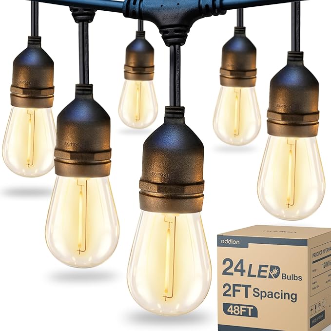 String Lights 48 FT Warm White LED Patio Lights with 25 Shatterproof Bulbs