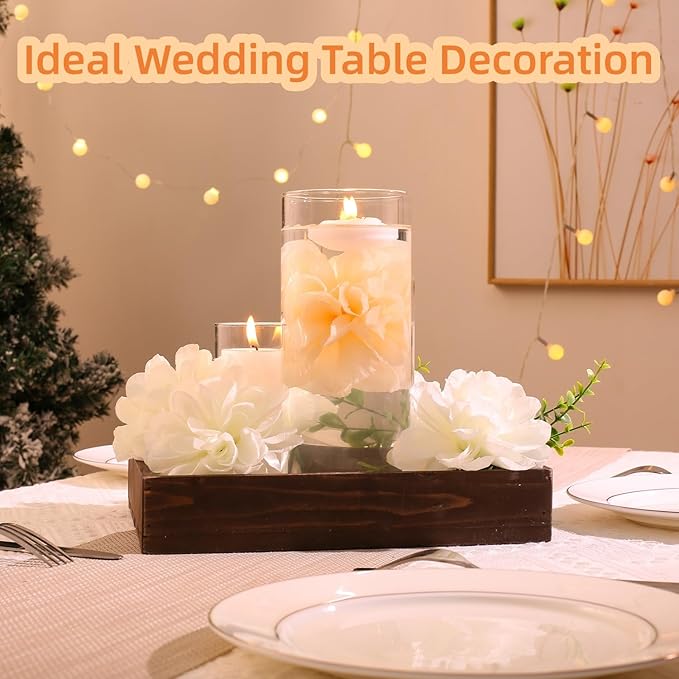 Vase Fillers, 24 Pcs Champagne Floating Flowers and White Candles