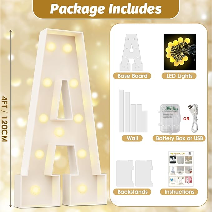 Decorative Marquee Sign Letters, 4 Ft Tall Light Up Foam Board Set