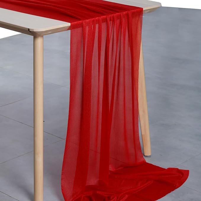 MDS Halloween Chiffon Table Runner - 12 Pack, 29 x 170 Inches, 14ft Each - Sheer Spooky Table Runners for Haunted House Parties, Trick-or-Treat Tables, Witchy Décor, Wedding & Events - Red