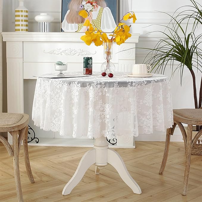 Jeloris Round Lace Tablecloth with Elegant Scalloped Bottom for Any Special Event Such as Wedding, Birthday Party, Baby Shower, Anniversary (48 inch, Style 1)