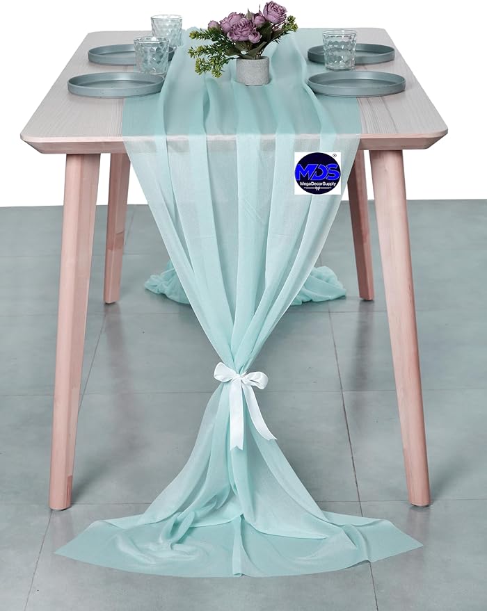 MDS Halloween Chiffon Table Runner - 10 Pack, 29 x 170 Inches, 14ft Each - Sheer Spooky Table Runners for Haunted House Parties, Trick-or-Treat Tables, Witchy Décor, Wedding & Events - Teal
