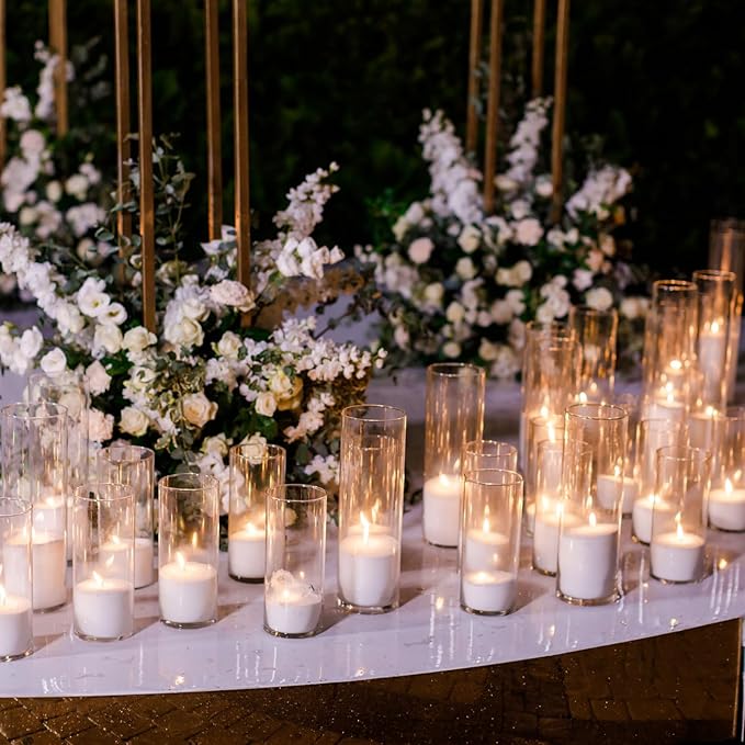 Sawysine 24 Pcs Glass Cylinder Vases 2.5''/2.95''/3.9'' Diameter Clear Flowers Vase Hurricane Floating Candles Holders for Table Centerpieces (3.9 x 8 in,3.9 x 10 in,3.9 x 12 in)
