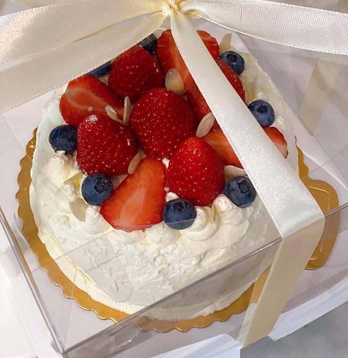 Bakery Cake Boxes, Clear 12x12x7 Inch, 6 Pack with White Ribbon