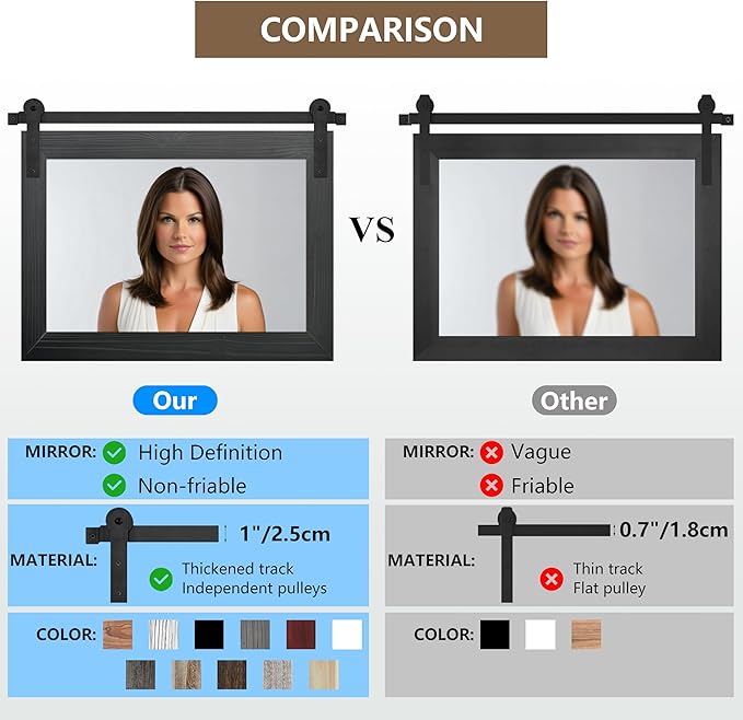 COGOOD Farmhouse Barn Door Mirror - 41" x 26" Rustic Wood Framed Wall Mirror for Bathroom, Living Room, Entryway Wall Decor (Speckled White)