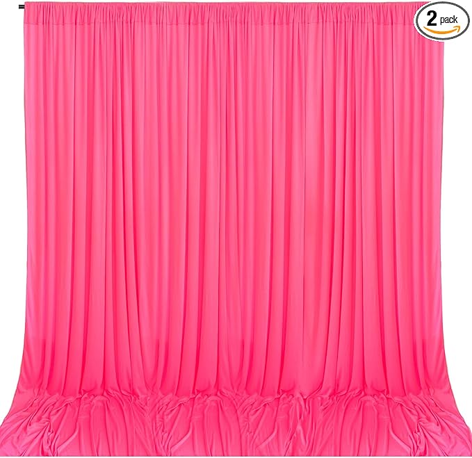 10 x 7 Feet Fluorescent Pink Backdrop Curtain for Partie, Background Curtains for Photoshoot, Birthday, Wedding, Halloween, Thanksgiving, Christmas Day, New Year Party Decorations 5Ft x 7Ft, 2 Panels