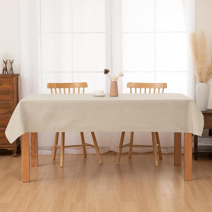 Hiasan Faux Linen Rectangle Tablecloth - Wrinkle and Stain Resistant Washable Table Cloth for Kitchen Dining Room Holiday Table Cover for Party Dinner, Beige, 70 x 140 Inch
